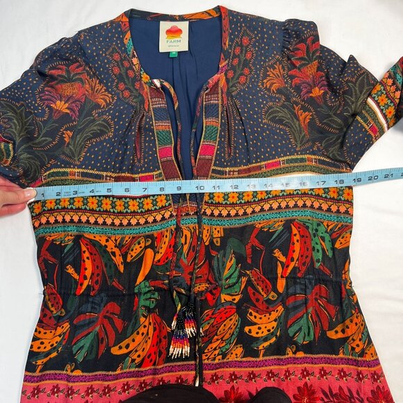 Farm Rio Mixed Patchwork Midi Dress Boho Floral Long Sleeve Tie Waist XS - Picture 10 of 16